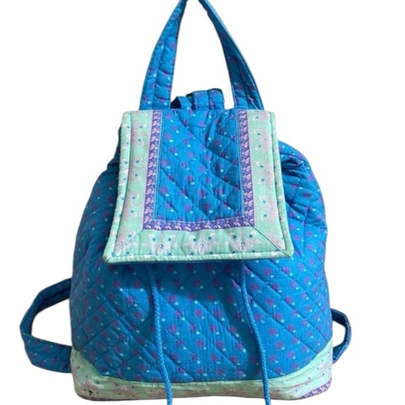 Hand Crafted Handbags - Vintage Blue Quilted Floral Backpack One Size Cottage Prairie Shoulder Bag